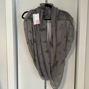 Grey infinity scarf with feather design from Tickled Pink
